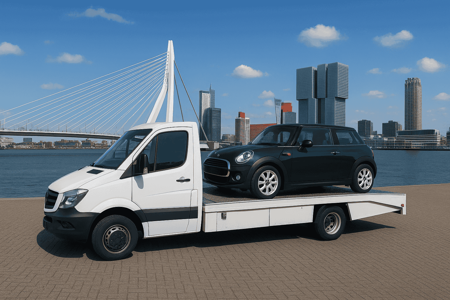 Professional sloop.autos tow truck transporting BMW for recycling